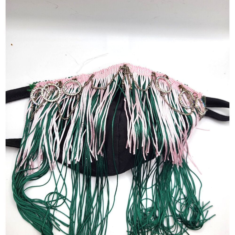 Handmade Fringe Mask with Chain and Circles Brebitz